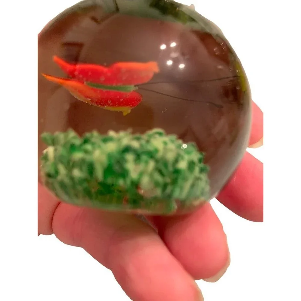 Glass Globe Paperweight Red Yellow Butterfly Grass 1.8